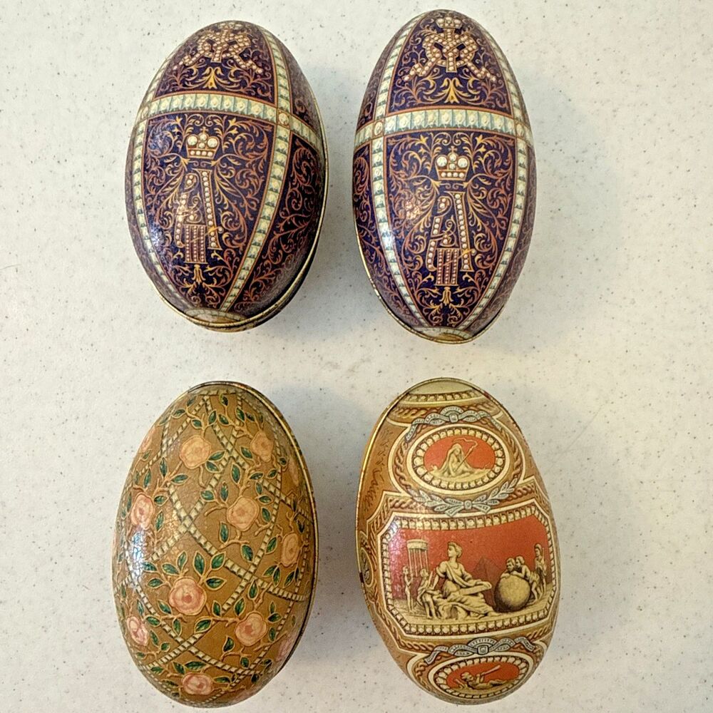 Vintage VINCENZO Faberge Eggs Tins Imperial Litho Tin Set Easter Set Of 4